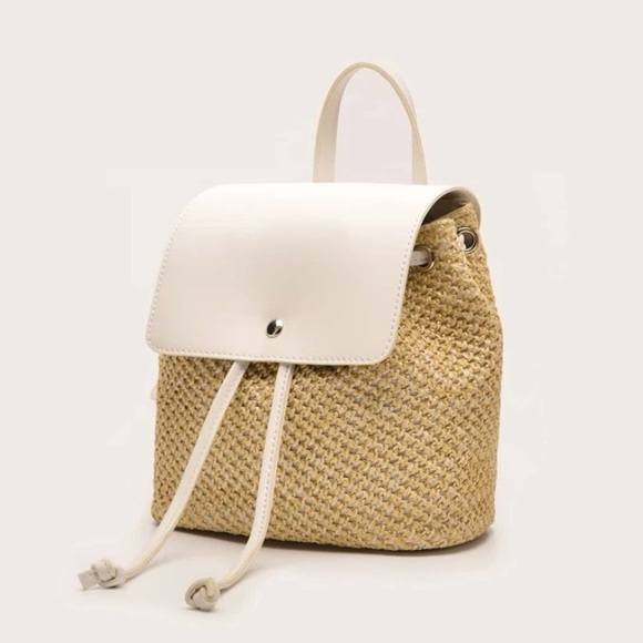 Drawstring Flap Straw Mini Backpack Bag - Picture 4 of 5